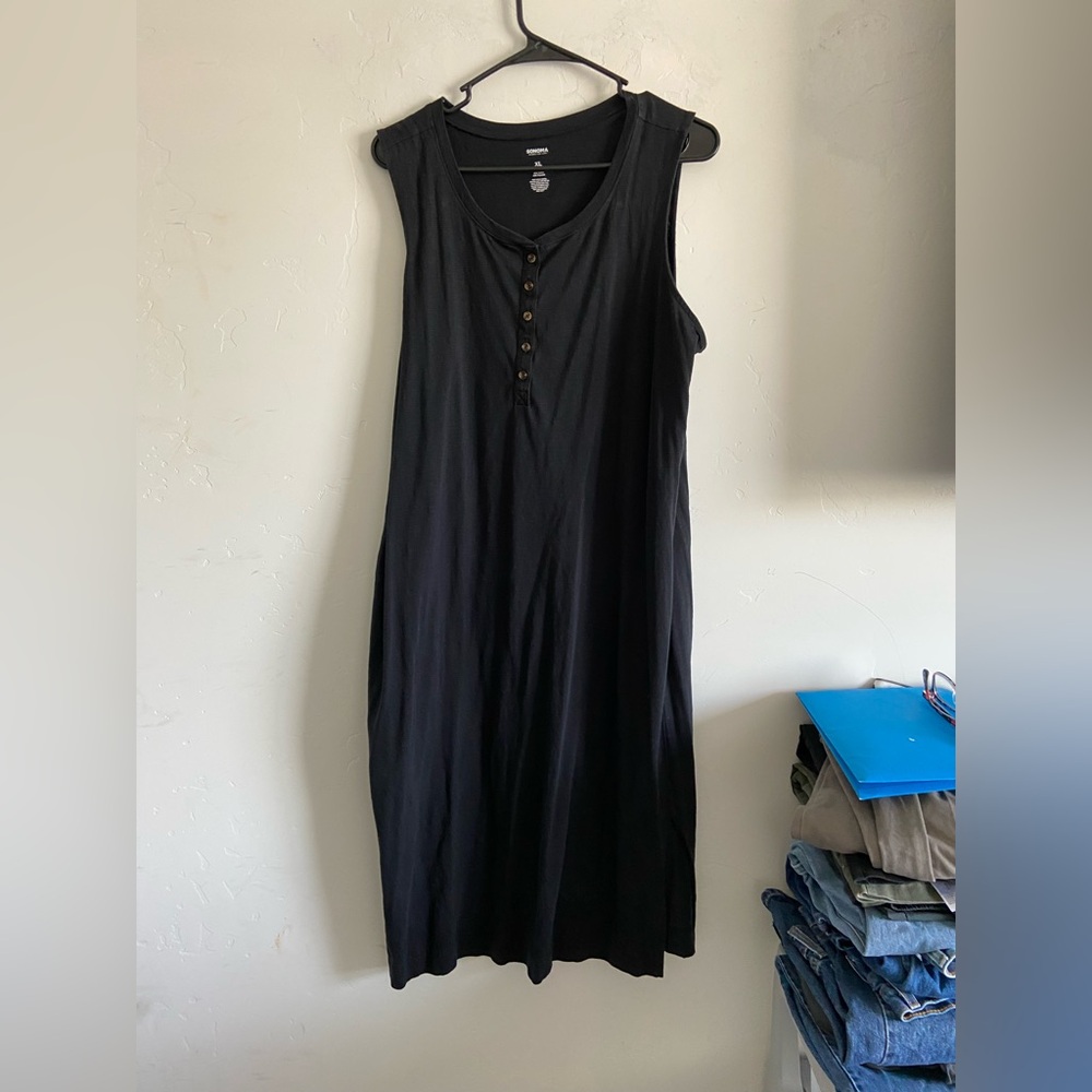 Sonoma Black Sleeveless Maxi Dress with Button-Front